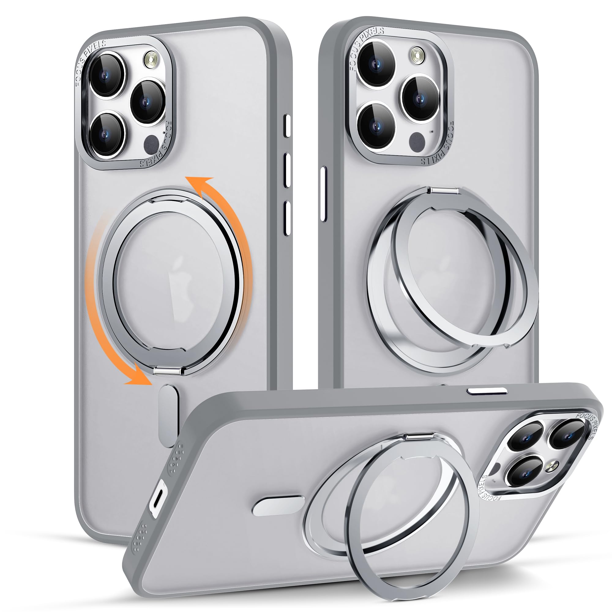 for iPhone 11 Phone Case with 360° Rotatable Magnetic Ring Stand [Compatible with Mag-Safe] [Military-Grade Protection] Translucent Back iPhone 11 Case 6.1" for Women Men, Grey